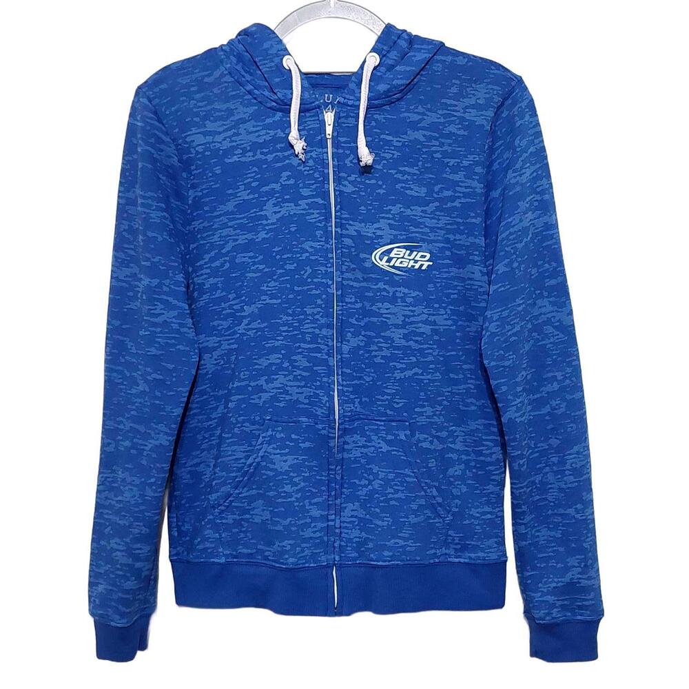 Blue 84 Bud Light Zip Up Hoodie Royal Blue Burnout Logo Mens XL JBFZ Made in USA